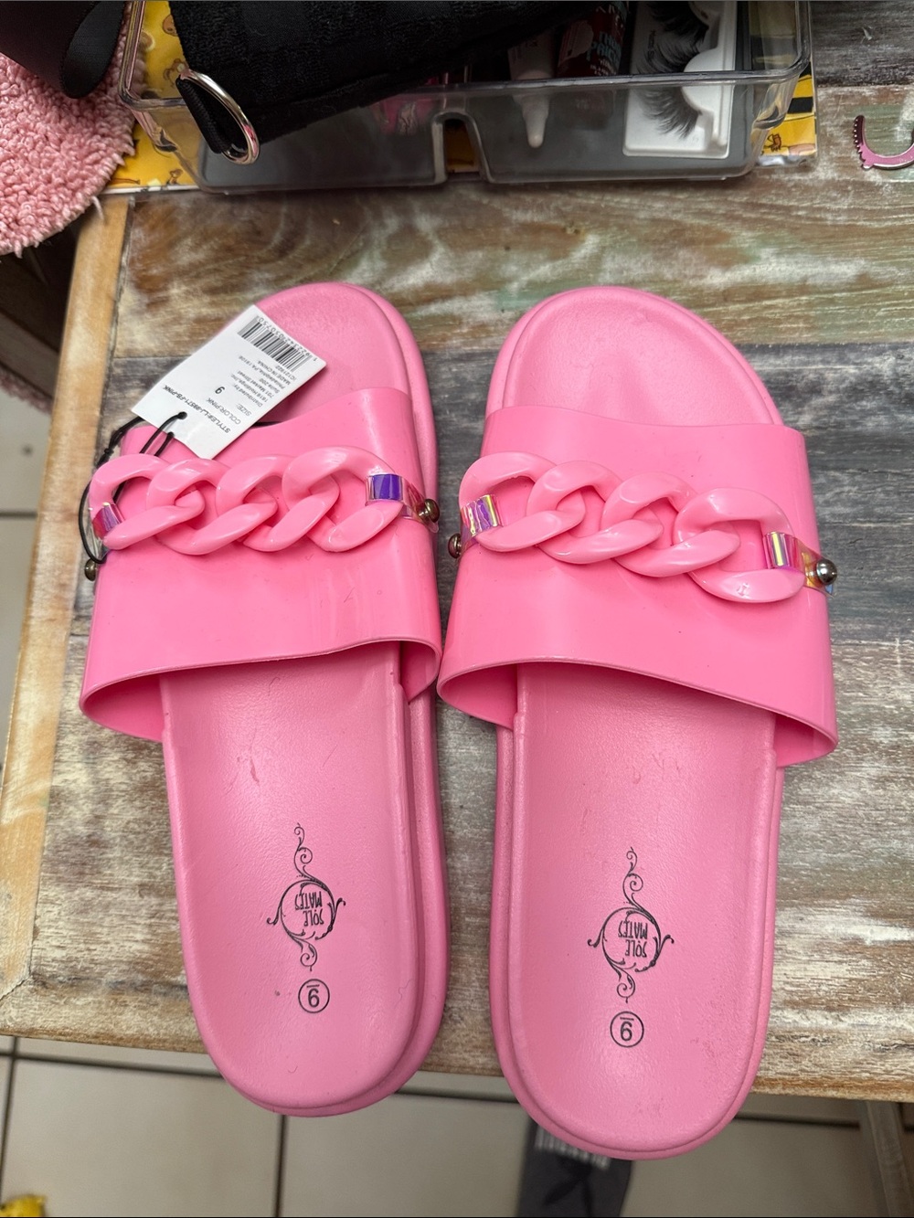 Women's Pink Chain-Detail Slide Sandals